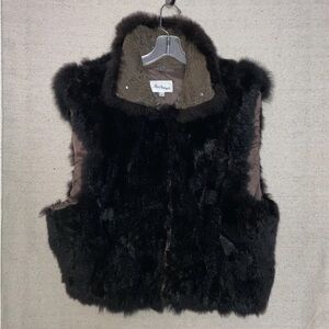 Vintage Alan Michaels Opossum Genuine Fur Winter Vest Black Brown Women’s L